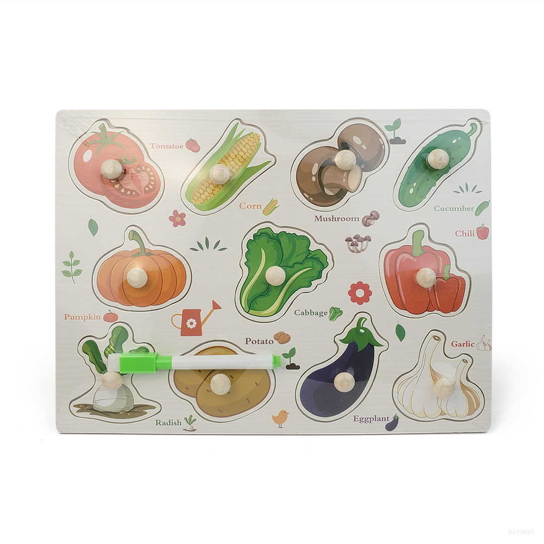 Wooden Puzzle 2in1 Board with Pen Mini Sketchpad for Kids - Vegetables
