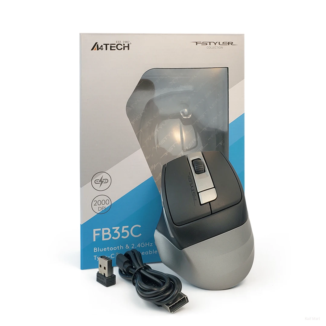A4 tech FB35C Bluetooth & 2.4 GHz wireless Mouse Type C Rechargeable Li- Battery