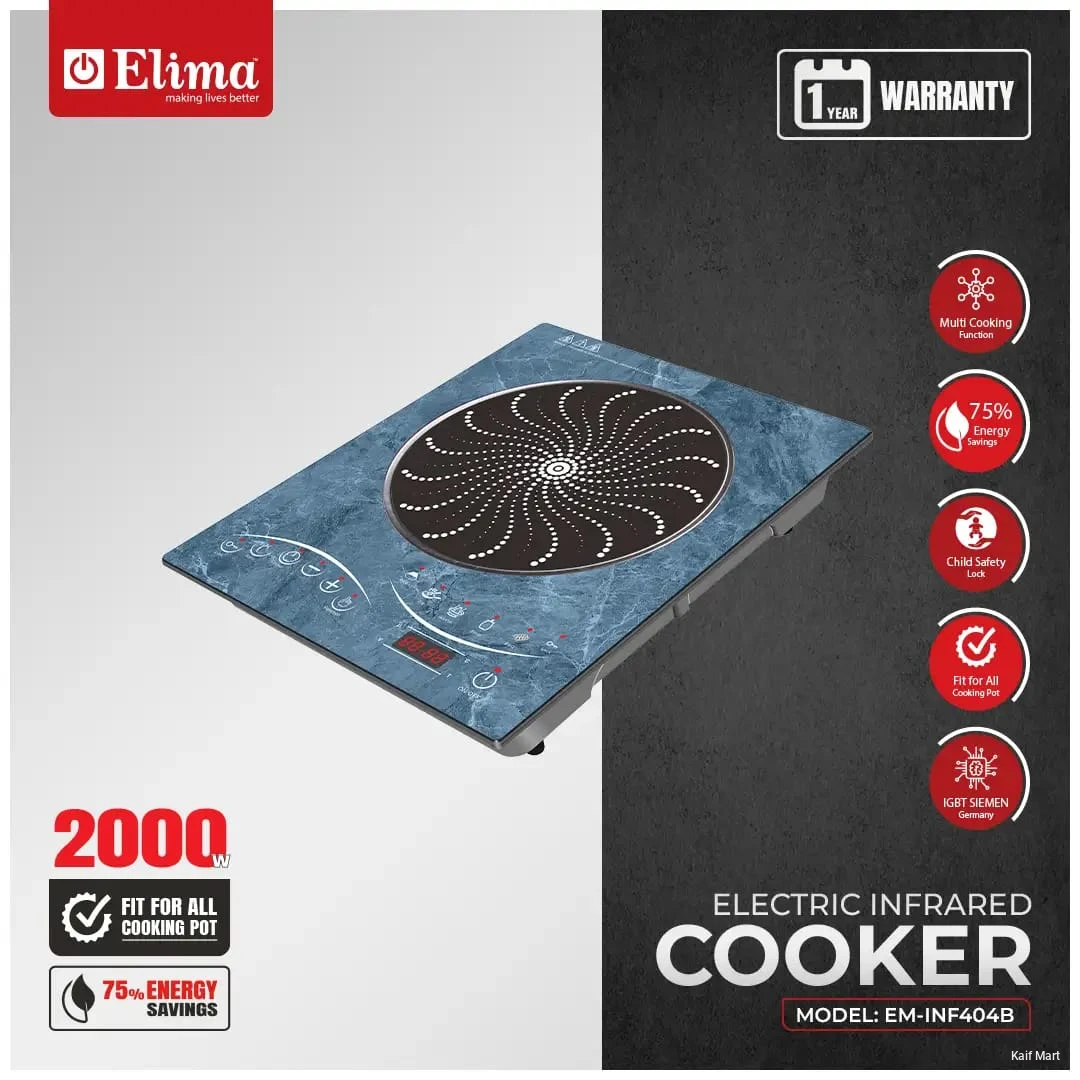 Elima Herculo EM-INF404 2000W Marble Design Infrared Cooker – Fast Heating, Energy Efficient Hot Plate