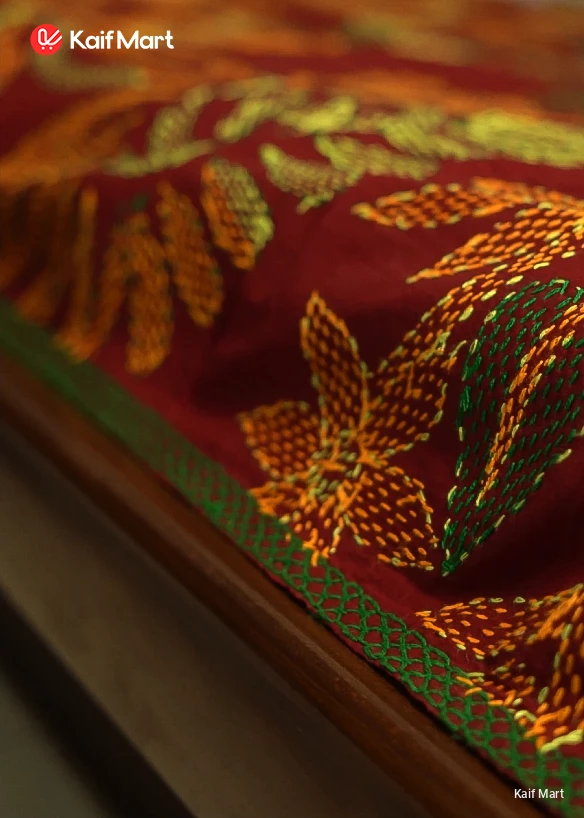 Traditional Handmade Nakshi Katha 6x7 Feet –  Red Pattern Design