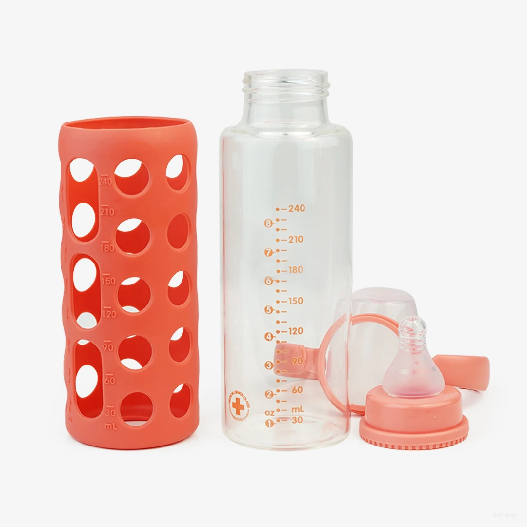 Glass Feeding Bottle Regular-  Neck With Hand Baby Fider(8 X 4)"