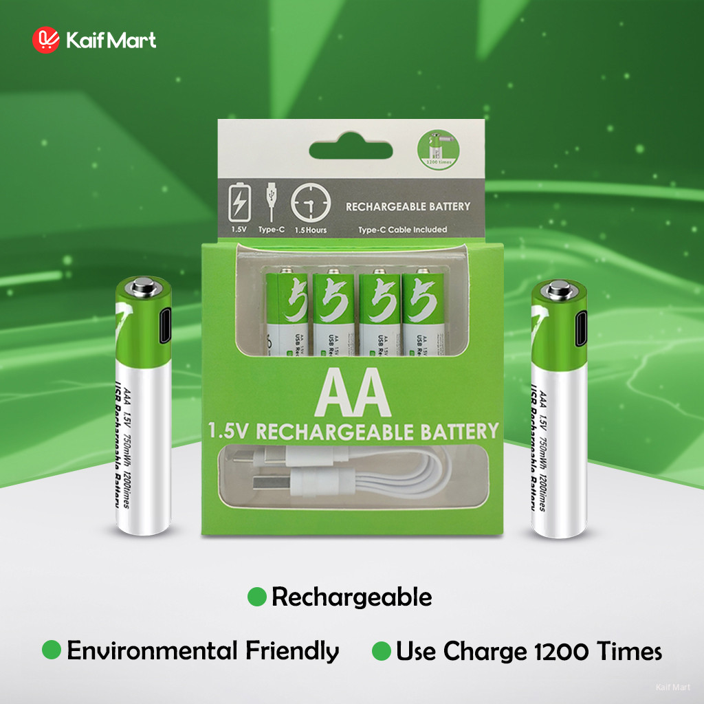 AA Size 2600mWh Rechargeable Battery Pack - 4pcs Set - Type-C