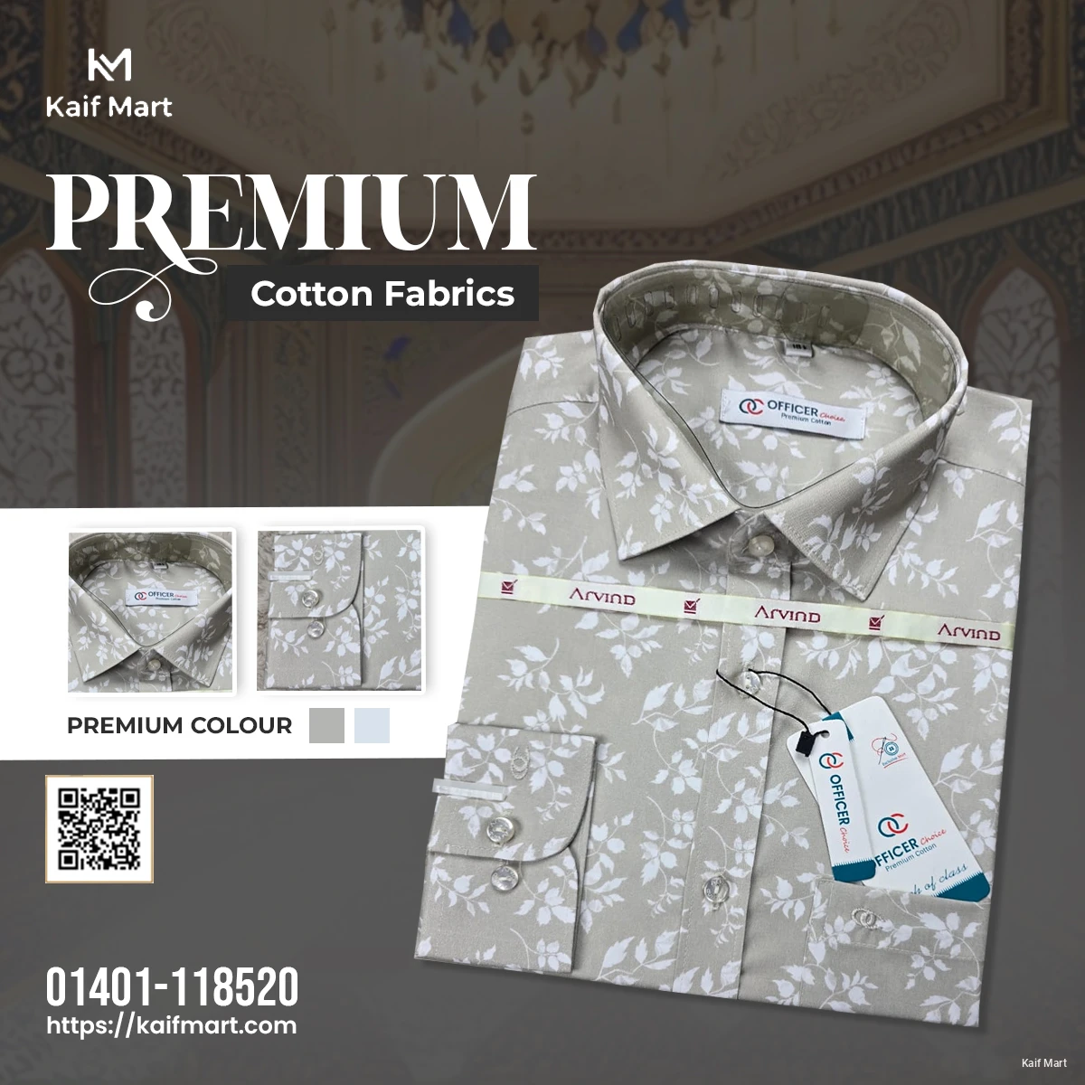 Mens Fashionable Exclusive Long Sleeve Formal and Casual Shirt- light beige with a white floral