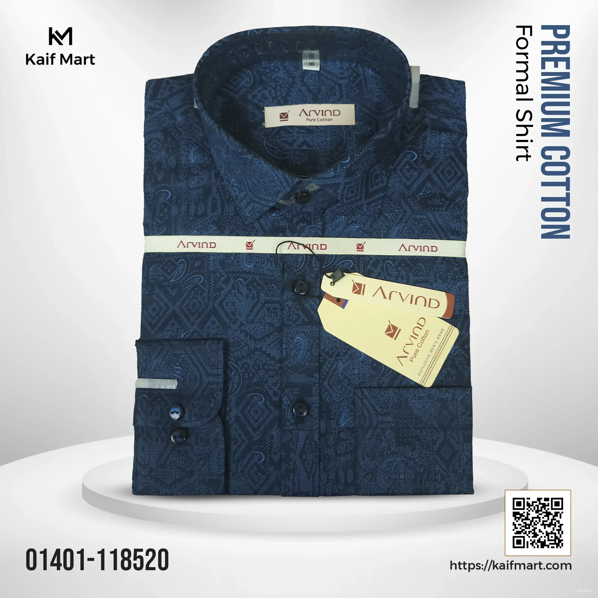Mens Fashionable Exclusive Long Sleeve Formal and Casual Shirt- Navy Blue