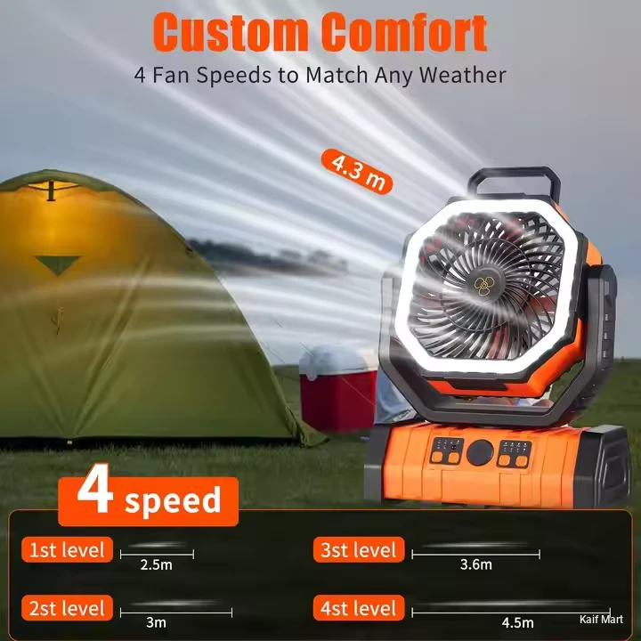 Portable USB Rechargeable Outdoor Fan With LED Light and Power Bank for Camping Outdoor
