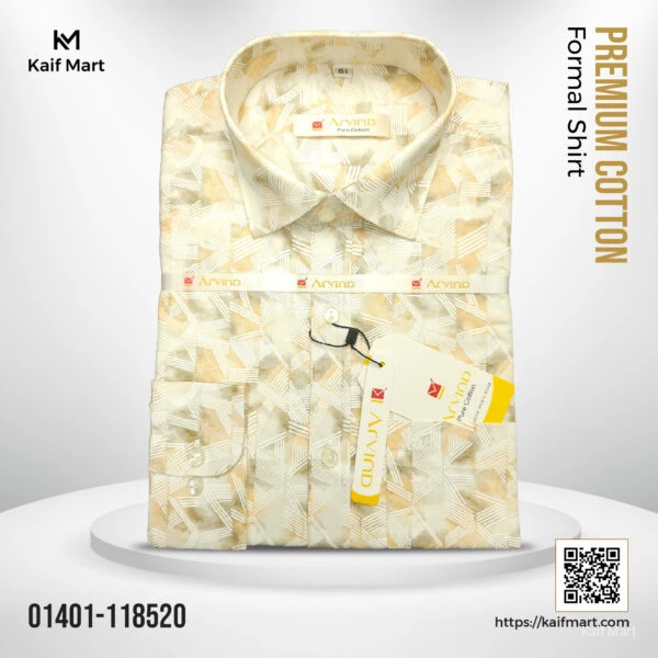 Mens Fashionable Exclusive Long Sleeve Formal and Casual Shirt - White and Brown patterned shirt