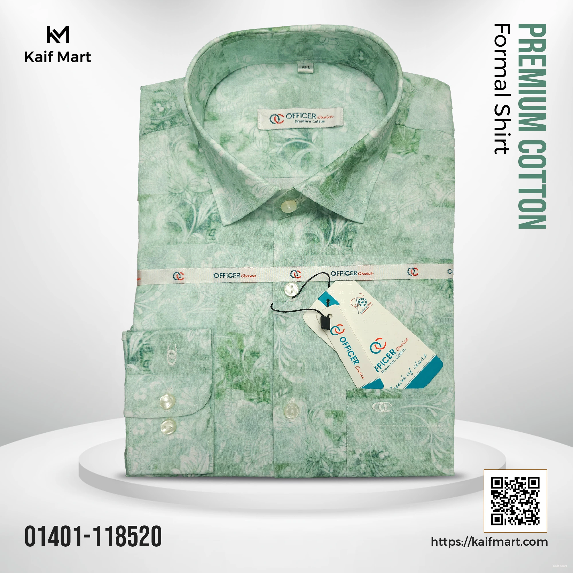 Mens Fashionable Exclusive Long Sleeve Formal and Casual Shirt- Dark green-light green with a floral pattern
